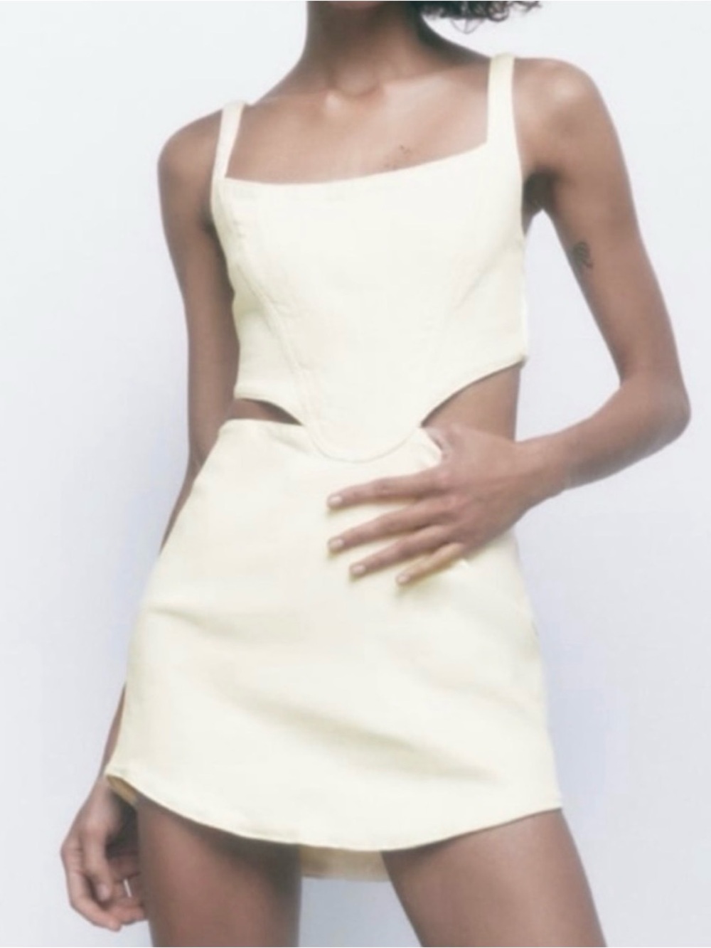 Zara Ivory Cutout Mini Dress with Structured Bodice